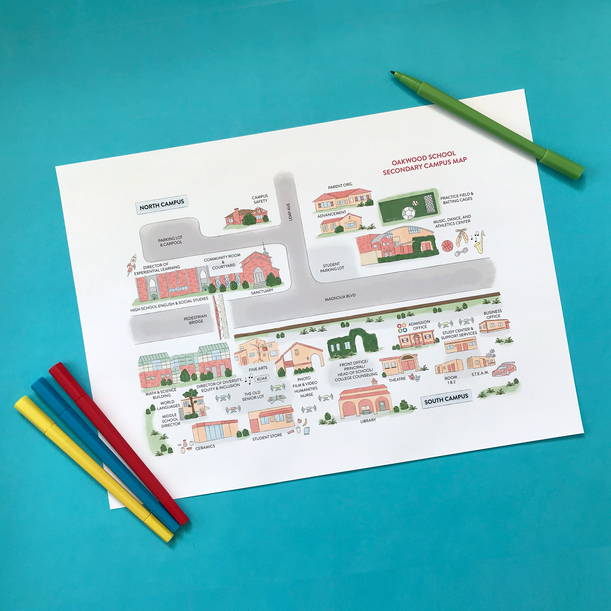 Oakwood School Map with markers
