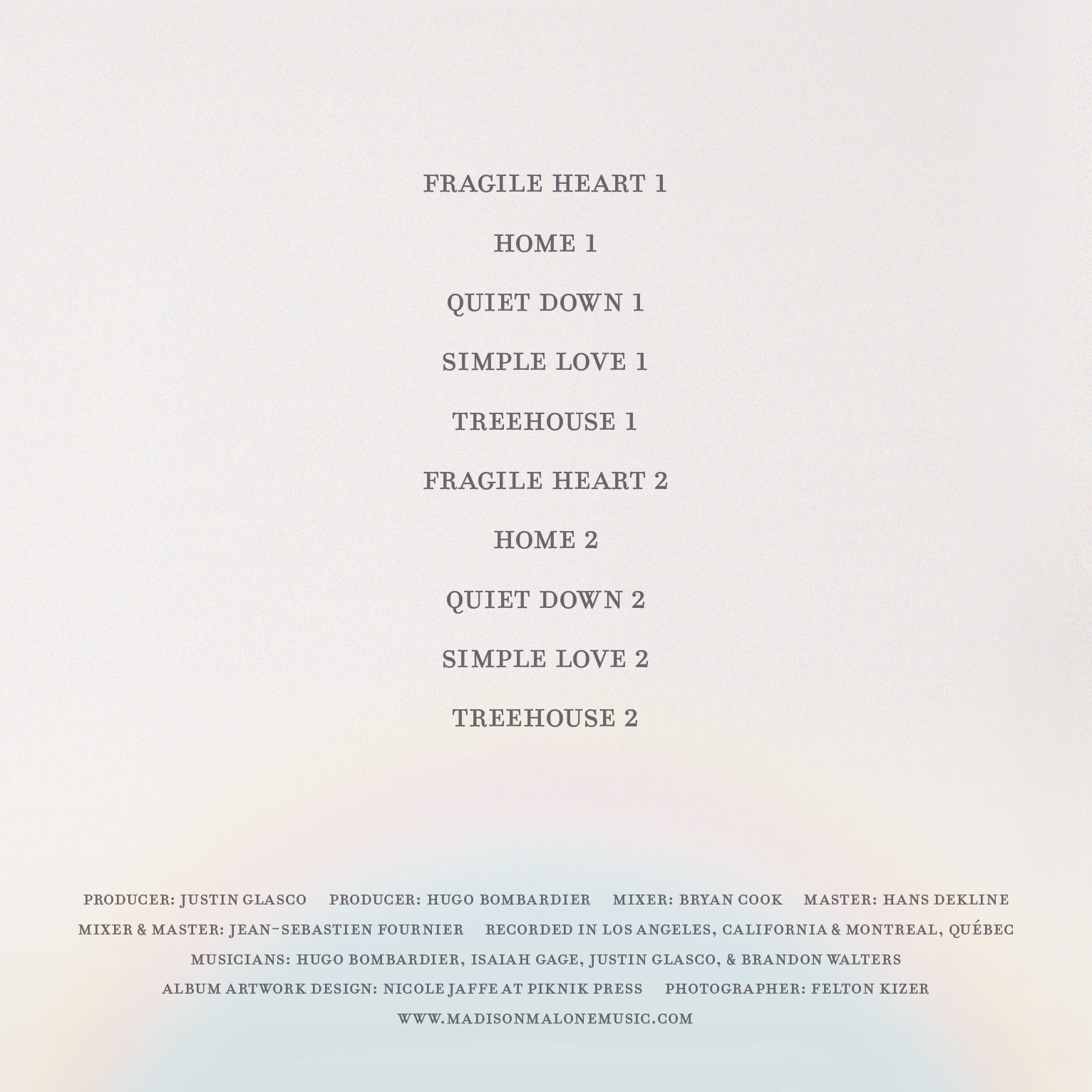 I & II EP – Madison Malone – back cover