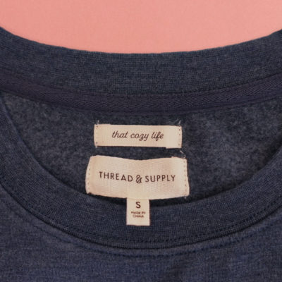 Thread & Supply woven sweatshirt label