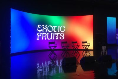 Exotic Fruits backdrop with four chairs in front
