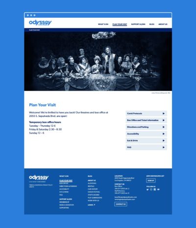 Odyssey Theatre website – Plan Your Visit page